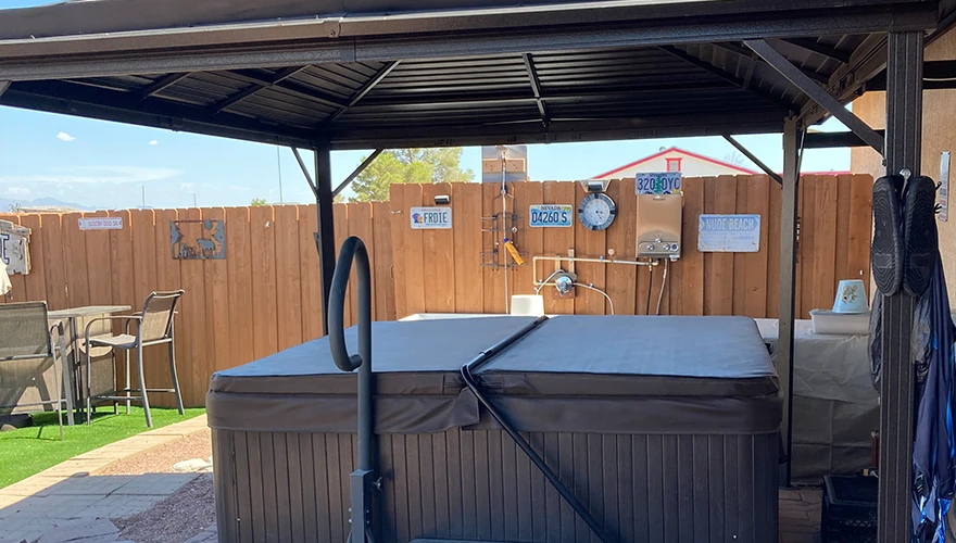 Hot tub in back yard Hot tub in back yard
